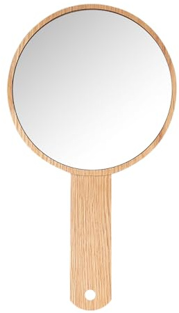 Teepro Handheld Mirror with Handle, Hand Held HD Mirror Wooden Frame, Salon Hairdresser Plain Mirror Retro Style, Cosmetic Salon Makeup Hand Mirror for Professional Barbers,B