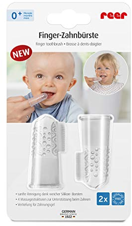 reer 79249 Finger-Zahnbürste Silikon 2 Stück, Baby-Zahnbürste aus Silikon, latexfrei, transparent 9 g