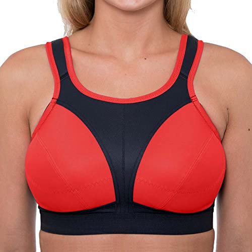 Gemm Ladies Plus Size Sports Bra for Women High Impact No Bounce Non Wired Large Busts Including Free Bra Extender Gym Exercise Yoga Running Athletic Workout Sportswear (40 J, Black & Red)