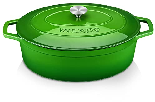 vancasso - Casseruola in ghisa, pentola per il pane, 8 L, diametro di 37 cm, smaltata, con coperchio, per fornelli a gas/in vetroceramica, piano cottura a induzione/forno, ovale, verde