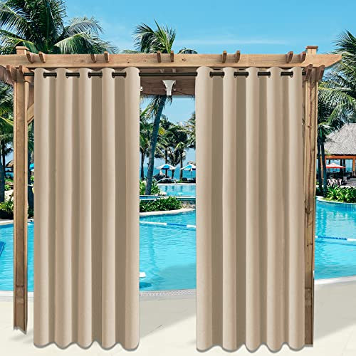 Rosnek Outdoor Vorhang Wetterfest mit Obere Ösen,2 Stück Outdoorvorhänge 213x180cm Outdoor Vorhänge Wasserdicht Außenvorhang,Winddicht Balkon Gardinen für Terrasse,Pergola,Pavillon