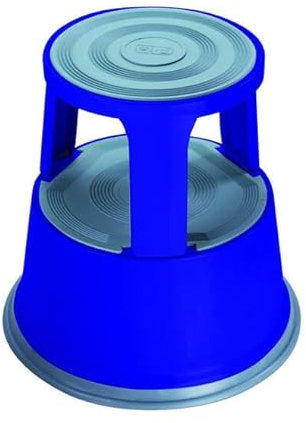 BRASQ Tritthocker mit Rollen ST300 Premium, Elefantenfuß, aus robustem und hochwertigem Stahl, mit einklappbaren 3 Rollen, 42 cm hoch, Trittrollhocker blau, belastbar bis 150 kg