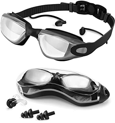 Victoper Swimming Goggles, Anti Fog No Leaking Swim Goggles With UV Protection Mirrored Adults 180 Degree Vision Case and Soft Silicone Nose Bridge for Adult Men Women, Black