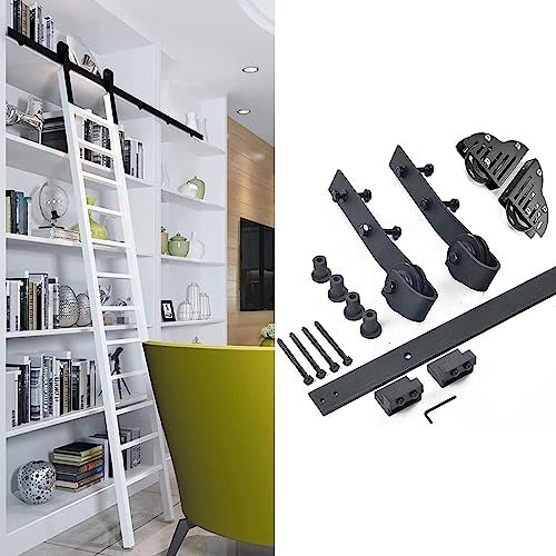 Kit de quincaillerie pour échelle coulissante - Accessoires de quincaillerie pour Rail d'échelle coulissante pour bibliothèque roulante, Rail de Suspension pour Porte de Grange Cou