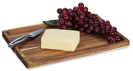 Relaxdays Schneidebrett aus Akazienholz Tabla Cortar Rectangular, Madera Acacia, Tablero Picar Cocina, Carnes o Verduras, 2x35x24 cm, Borde, Natural