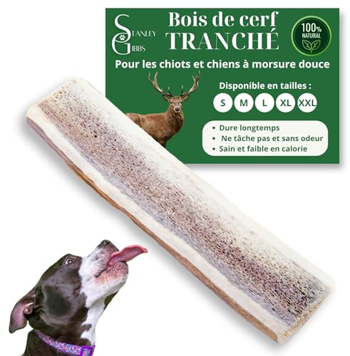 Bois de cerf pour Chien a Macher TRANCHÉ (1 pièce). Friandise pour Chiots et Chiens de Tout âges. Jouet Occupation. Jouet de Mastication. Soins Dentaire idéal (M)