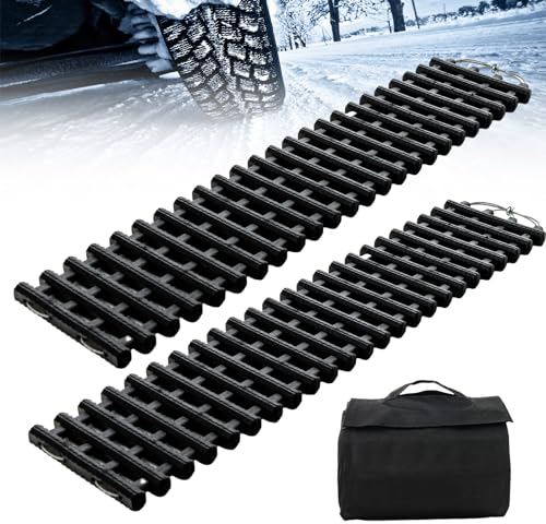 COSTWAY Juego de 2 Almohadilla Antideslizante Para Neumáticos, Alfombra de Tracción Enrollable de TPR, Tablas de Recuperación Plegable con Bolsa para Nieve, Hielo, Barro, Arena (98 x 21 x 2,8 cm)