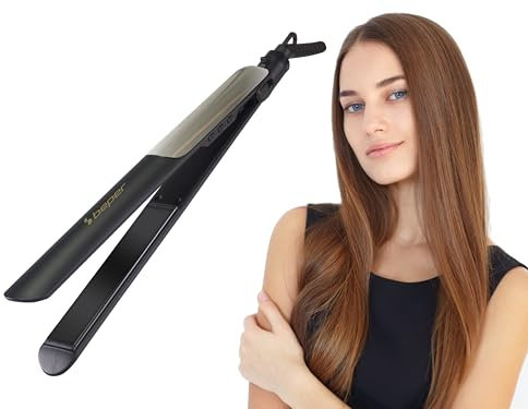 BEPER P301PIS200 Piastra per capelli in ceramica, Piastra lisciante a 6 livelli di temperatura, Riscaldamento rapido fino a 230°, Cavo girevole a 360°, Spegnimento automatico, Blocco piastre, Nero