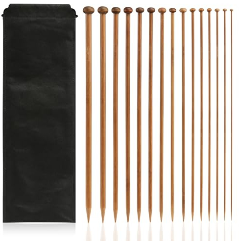 LIHAO 15 Paires Aiguilles a Tricot Unique Pointe en Bambou pour Laine (2mm-10mm/Longueur 35cm) (bambou longeur-30cm)