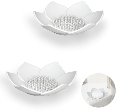 YoHyien 2 Piezas Jabonera de Silicona, Jabonera Baño con Drenaje, Jaboneras para Pastillas de Jabon, Saboneteira Diseño Antideslizante para Ducha, Cocina Fregadero (Blanco)