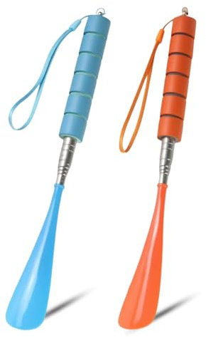 QIYULIN Shoe Horn Long Handled - 2Pcs Long Shoe Horns for Men & Women - Metal Long Handled Shoe Horns - Portable Telescopic Shoehorn for Kid, Seniors (12-28inch)