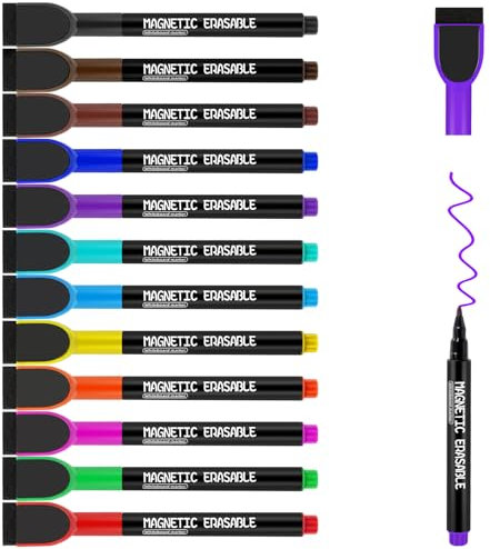 VOTON Whiteboard Marker, 12 Farbe Magnetische Whiteboard Stifte und Radiergummi Set Fine Tip Folienstift Abwischbare Marker und Dry Wipe Markers für Büro,Zuhause usw, Schule