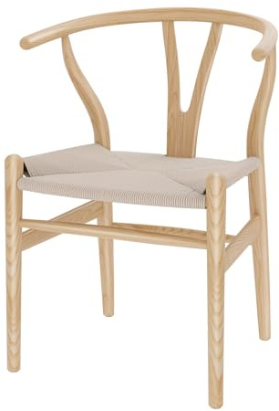VODUR Wishbone Chair Natural Solid Wood Dining Chair/Hans Wegner Y Chair Rattan and Wood Accent Armrest Chairs - Ash Wood Chairs (Ash Wood + Natural Color)