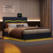 LLODERY Polsterbett Doppelbett 160x200 cm mit LED Beleuchtung und USB Ladeanschluss, Hydraulisches Stauraumbett/LED Bett, Bett mit Stauraum und Lattenrost, Jugendbett ohne Matratze, PU Leder, Schwarz