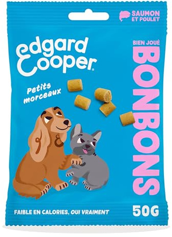 Edgard & Cooper Friandises pour Chien Petits Bonbons Naturels Chien Adulte sans Cérales, Sachet de 1x50g, Saumon & Poulet