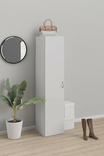 Bissolo Casa Armadio Multiuso Colonna Mod. Space 1 Anta – 39,4x41,5xH175,4 cm Bianco Opaco, 3 Ripiani Regolabili, Maniglia Silver, Kit Smontato