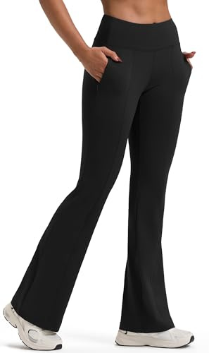 PERSIT Women's Flared Bootcut Yoga Trousers with Pockets 30 Black L