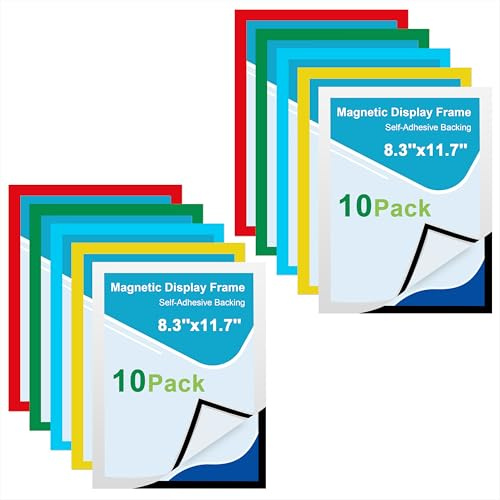 Qzakce A4 Marco Fotos Magnetico 10 Piezas Marco magnético Autoadhesivo PVC Soporte Magnético para Letreros para Fotos, Carteles, Documento, Licencia, Pared y Ventanas 5 Colores