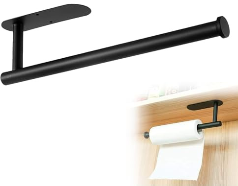 Soporte para rollos de cocina, sin taladrar, organizador de cocina, autoadhesivo, soporte de papel higiénico para cocina, baño, salón, negro