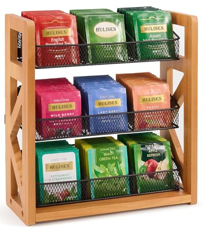 HULISEN Tea Bag Organizer, 3 Tier Tea Bag Holder, Holds Up to 120 Teabags