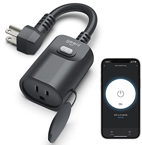 Geeni Indoor/Outdoor Smart Plug Weatherproof, 1 Socket Wireless Remote Control and Timer –Works with Alexa, Google Assistant, Requires 2.4 GHz WiFi, Black
