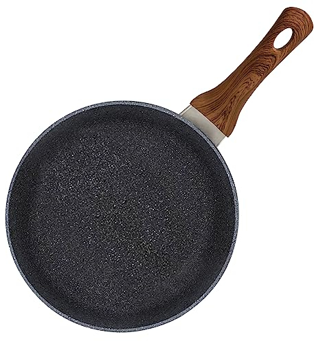 AEX 24 cm Non Stick Copper Frying Pan Scratch Resistant Stone Skillet for Induction, Gas & Electric Hobs | Cool Touch Wooden Handle | Premium Non Stick Pan (Without Lid)