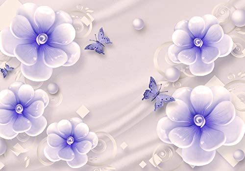 wandmotiv24 Fototapete Lila Blumen Schmetterlinge Seide Perlen , XXL 400 x 280 cm - 8 Teile, Wanddeko, Wandbild, Wandtapete, Vlies-Tapeten, Quadrate Ornamenten Kugeln Seidentuch M5228