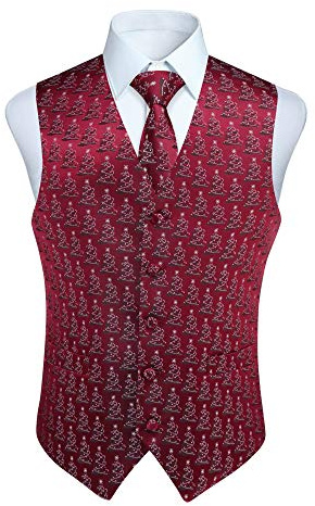 Enlision Rolig julväst för män, med glad jultomte, set med slips, fyrkantig näsduk och kostymväst, storlek XS–4XL