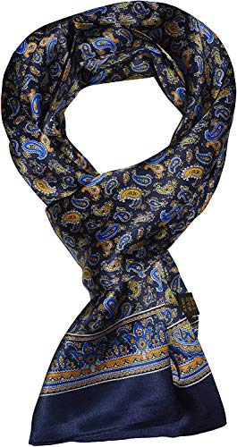 UK_Stone 100% Seda Bufanda Paisley Hombre (Azul Oscuro), 160x28cm