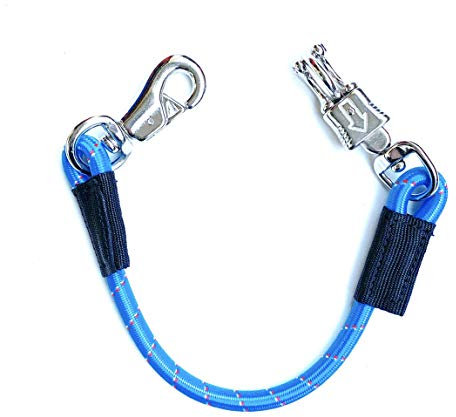 JA Horse Transport Elastik Anbinder Anbindestrick elastisch Gummianbinder Anbindekette mit Panikhaken und Bull snap für Reitsport Pferdeanhänger, Box und Stall (1, Blau, 140 cm)