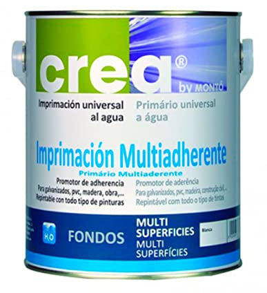 Imprimación al Agua color Blanco para Soportes Galvanizados, Metales no Férreos, Plástico, PVC, Madera, Yeso, Cemento. Imprimación Multiadherente Gama Crea (500ml)