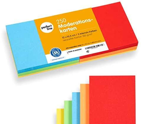 perfect line - 250 Moderations- / Kartei-Karten in 5 Intensiv-Farben - Premium Qualität - Recycling-Karton 12 x 10,5 cm - Made in Germany