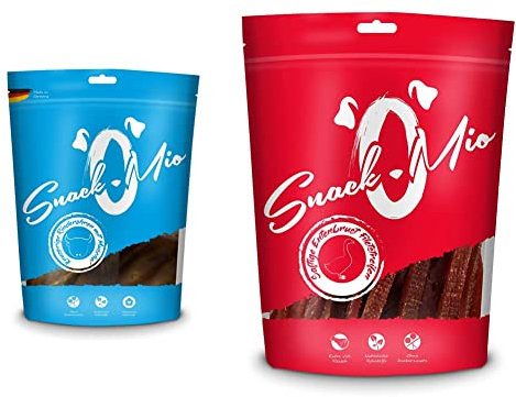 SnackOMio knusprige Rinderohren mit Muschel 7 Stück, 1er Pack (1 x 0.65 kilograms) & saftige Entenbrust Filetstreifen Premium Kausnack für Hunde, 500 g, 1er Pack (1 x 0.5 kilograms)