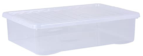 Wham Crystal 4 x 46L Stackable Plastic Storage Boxes with Lids | Ideal for Home, Office, Toys & More | Large Boxes | Made in UK - Clear