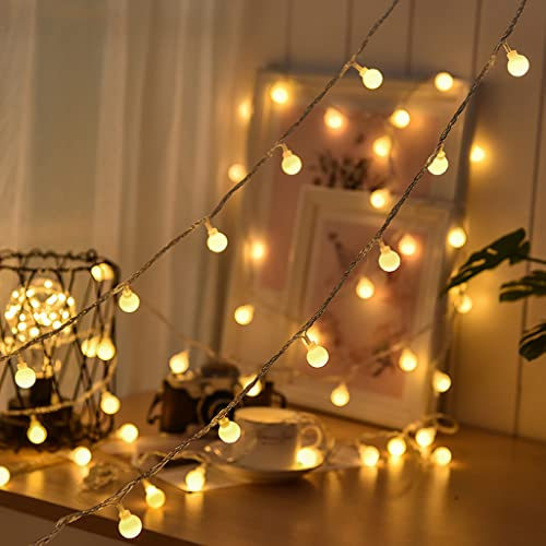 Guirlande lumineuse LED étanche pour l'extérieur Sur piles 5 m 50 boules LED Blanc chaud Éclairage de Noël pour chambre d'enfant, balcon, fête, décoration