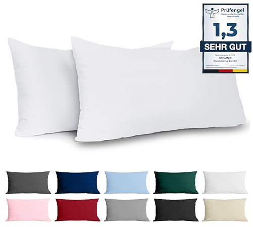 Kissenbezug 40 x 80 Renforcé Baumwolle (2er-Set) - Weiss - Dicht gewebt mit 57 Fäden/cm² - Kissenbezug 40x80 cm - Oeko Tex Zertifiziert - Dreamzie