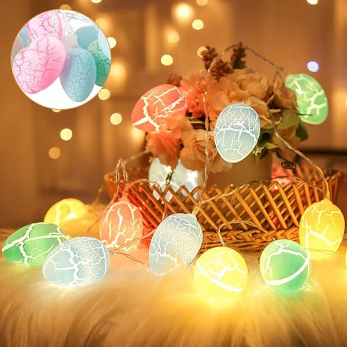 Easter Egg Decorations, Easter Decorations Lights, Easters Themed Fairy Lights with 10 Colourful Eggs Powered by Battery for Party Home Decor(2m)