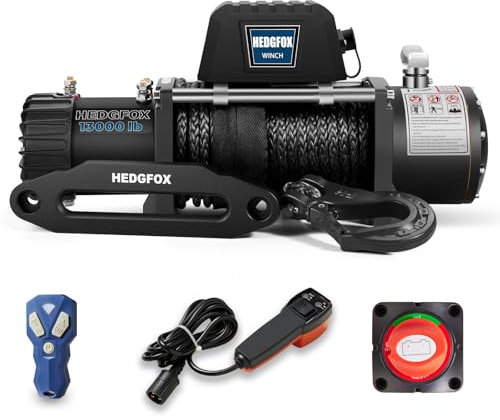 12V 13000lb Electric Winch, IP66, Synthetic Rope, Wireless & Corded Control