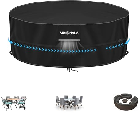 SIMPHAUS Schutzhülle für Gartenmöbel Runder Tisch Abdeckung Outdoor Gartenmöbel Abdeckung Gartentisch Wasserdicht Winddicht UV-Beständiges 420D Oxford Gewebe Ø160x80cm