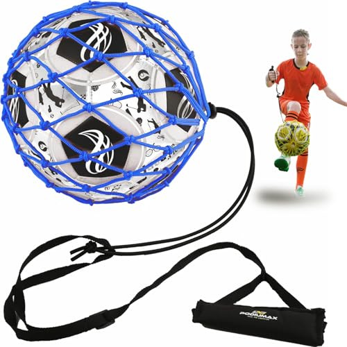 PodiuMax Entraîneur de football réglable pour améliorer les compétences de kick/lancer/contrôle, filet d'entraînement verrouillé pour enfants et adultes, convient aux ballons de football de taille 3/4