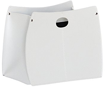LIMAC Design Vanda Zeitungsständer modern aus Leder, Zeitschriftensammler, Originaler Zeitungskorb, Bücherkorb, für Zuhause, Büro, Hotel, Hergestellt in Italien. (Weiß)