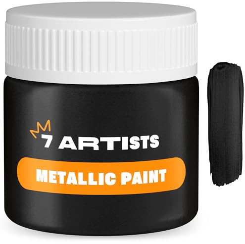 7 Artists Black Acrylic Paint Metallic 50 ml – Metallic Acrylic Paint with Glitter Effect for Crafts & Painting | Professional Acryl for Wood, Canvas, Stone & Clay