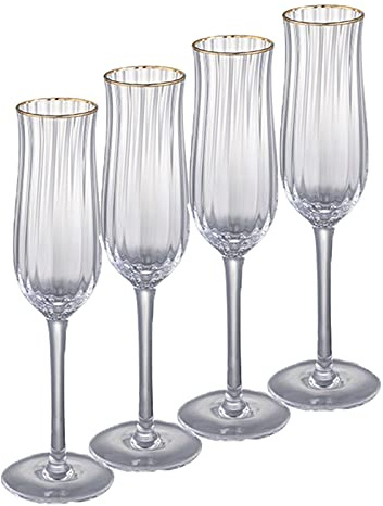 YYBDENL Champagne Glass Golden Rim Tulip Champagne Flutes, Elegant Glassware and Goblet, 3.95 Ounces of 4 Pcs, Suitable for Wedding Anniversary. Champagne Flute