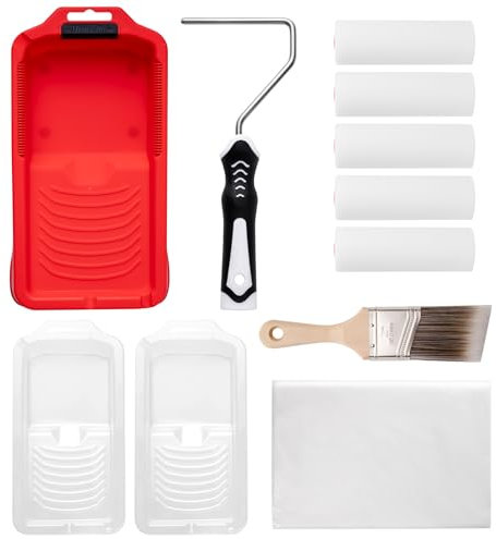 Mister Rui Juego de rodillos de espuma de 4 pulgadas, fundas de espuma de alta densidad, marco de rodillos, bandeja de pintura e inserciones de bandeja de pintura, pincel de pintura en ángulo de 2