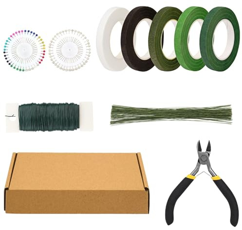Generiskt blommigt set | 10 delar blomband och trådtillbehör, set för blomsterarrangemang – pysselbehov för bröllopsdekoration med handtag och boutonnières kvinnor och män