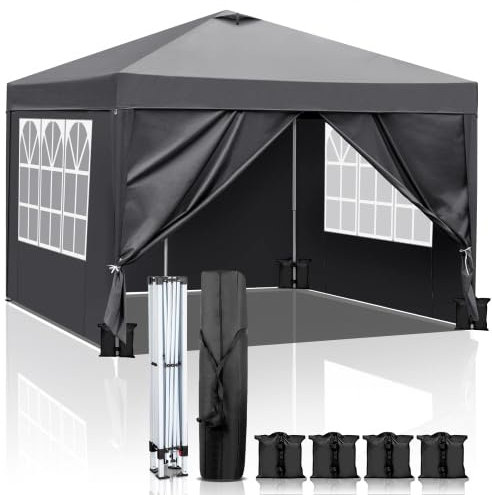 Bonnlo Carpa Plegable de 3x3m, con 4 Bolsas de, ar UPF 50+, Las pergolas de jardín Impermeables y el Gazebo Son adecuados para usos Exteriores, como Camping, Festivales, Playa y Patios, Gris