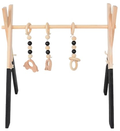 Qurygin Wood Play Gym Toys, Baby Play Arch Wooden Gym, Play Arch Activity Baby Toys, Wooden Play Gym with 3 Hanging Toys, Early Childhood Education Center for Nursery Room, Room, Living Room
