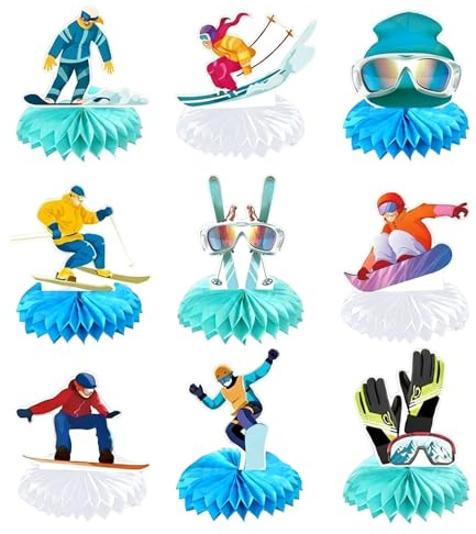 Decoraciones De Fiesta De Cumpleaños De Esquí,9 Piezas Decoración Esquiador Tema Deportes De Invierno | Decoraciones de Invierno para Fiesta de Cumpleaños | Para Hogar Escritorio Mesa De Escritorio Es