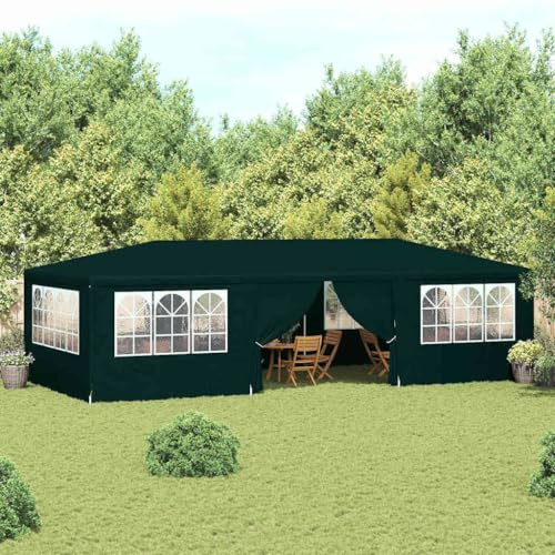Mokuyary professionellt partytält med sidoväggar 4 x 9 m grönt 90 g/m², paviljong trädgårdstält, festtält, trädgårdspaviljong för trädgård, fest, festival, bröllop