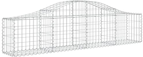 Mokuyary Gaviones con arco alto, juego de 2 unidades, 200 x 30 x 40/60 cm, hierro galvanizado, cesta de alambre, cesta de piedra, pared de piedra, gaviones para paisaje, jardín